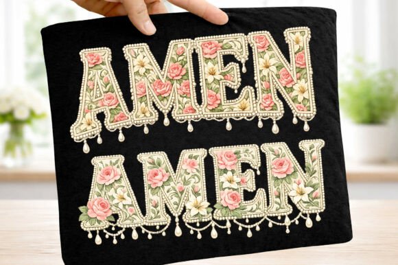 Amen Vintage Coquette Bow Easter Png for T-Shirt Designs
