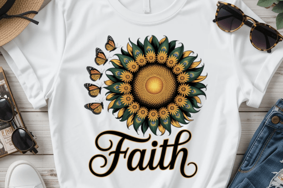 Butterfly Mandala Floral Faith Sunflower T-Shirt Designs
