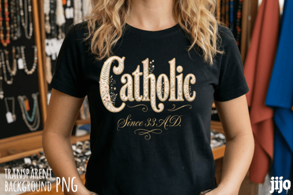 Catholic Floral Faith Religious PNG for T-Shirt Designs