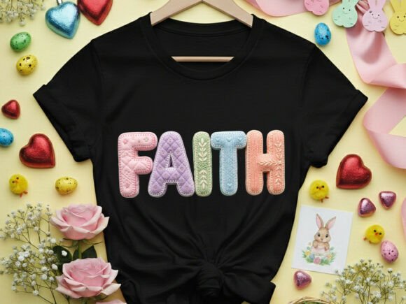 Faith Blessed Easter Faux Yarn T-Shirt Png