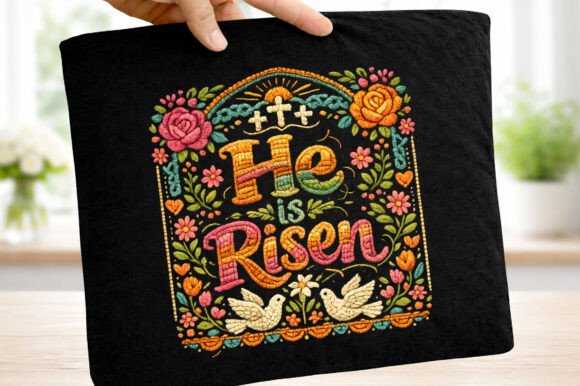 Faux Yarn He is Risen Floral Easter Png for T-Shirt Designs