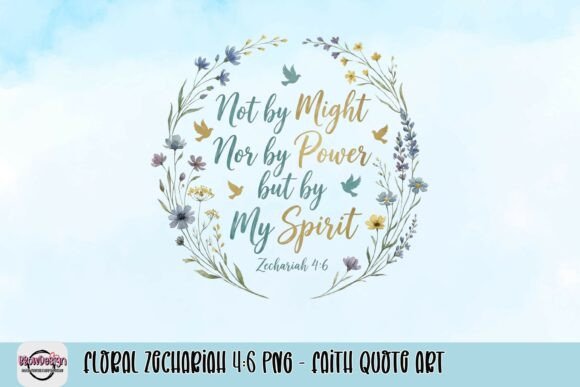 Floral Zechariah 4 6 PNG - Faith Quote Art for T-Shirt Designs