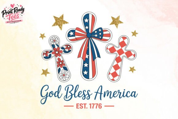 God Bless America Cross Trio PNG for T-Shirt Designs