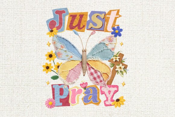 Just Pray Faux Quilted Religious PNG for T-Shirt Designs