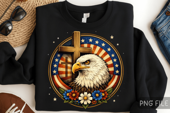 Patriotic Eagle Cross T-Shirt Design