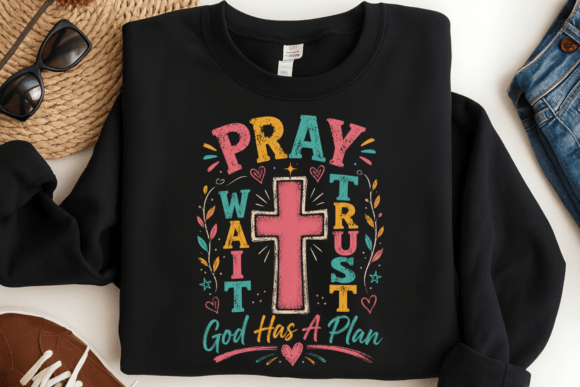 Pray Wait Trust Cross Quote PNG