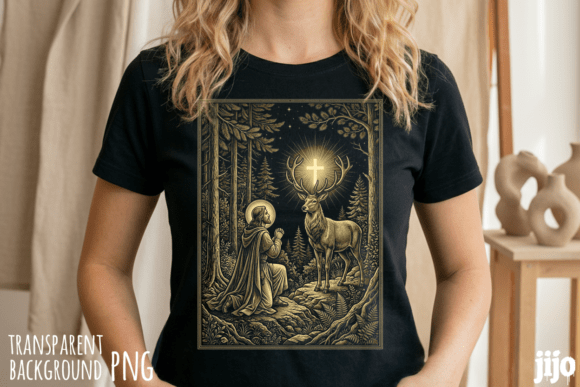 Saint Stag Cross Forest PNG for T-Shirt Designs
