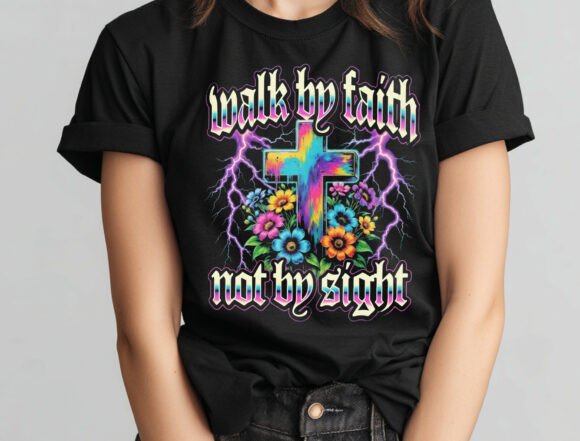 Walk by Faith PNG: Bible Verse Floral T-Shirt Designs